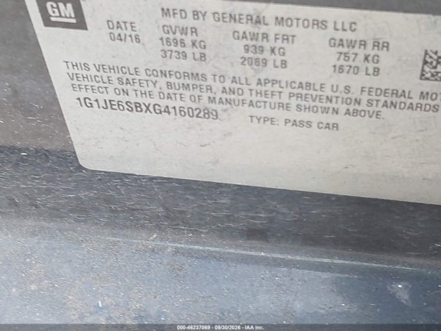 1G1JE6SBXG4160289 Chevrolet Sonic Ltz Auto