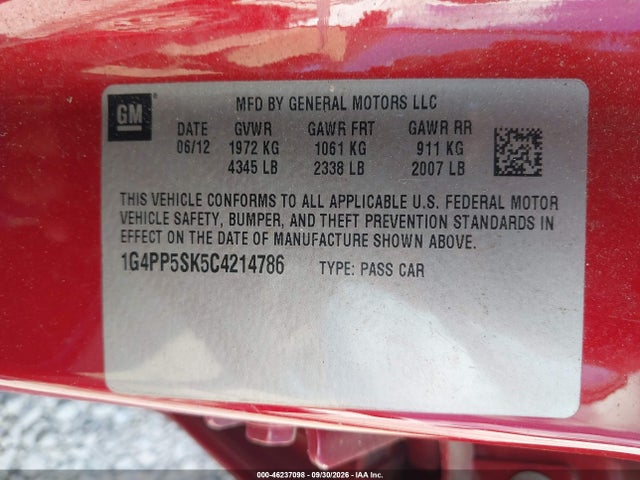 Продаж на аукціоні авто 2012 Buick Verano, vin: 1G4PP5SK5C4214786, номер лоту: 46237098