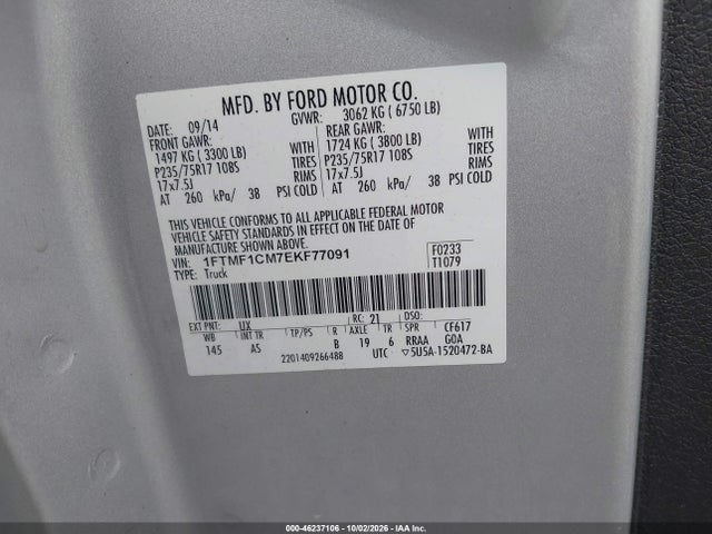 Продажа на аукционе авто 2014 Ford F-150 Xl, vin: 1FTMF1CM7EKF77091, номер лота: 46237106