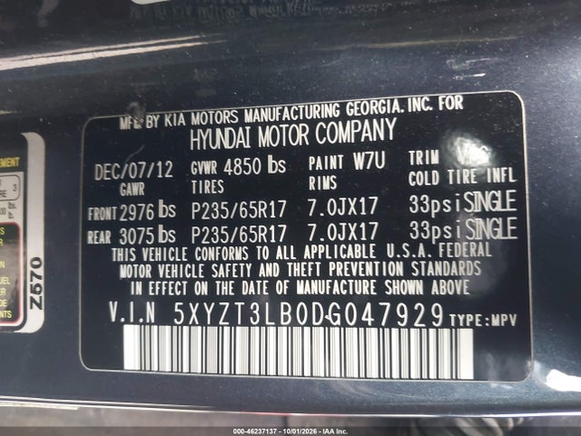 Продаж на аукціоні авто 2013 Hyundai Santa Fe Sport, vin: 5XYZT3LB0DG047929, номер лоту: 46237137