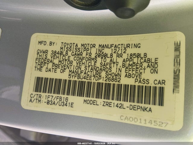 Aukcja sprzedaży 2013 Toyota Corolla Le, vin: 5YFBU4EE7DP126862, numer aukcji: 46237141