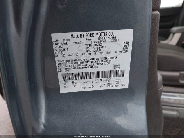 46237156 :رقم المزاد ، 1FMCU9DG3AKB20955 vin ، 2010 Ford Escape Xlt مزاد بيع