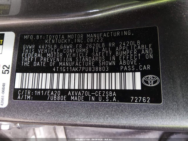 Продаж на аукціоні авто 2023 Toyota Camry Se, vin: 4T1G11AK7PU838803, номер лоту: 46237159
