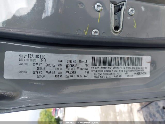 2019 Jeep Cherokee Limited 4x4 მანქანა იყიდება აუქციონზე, vin: 1C4PJMDX8KD489155, აუქციონის ნომერი: 46237175