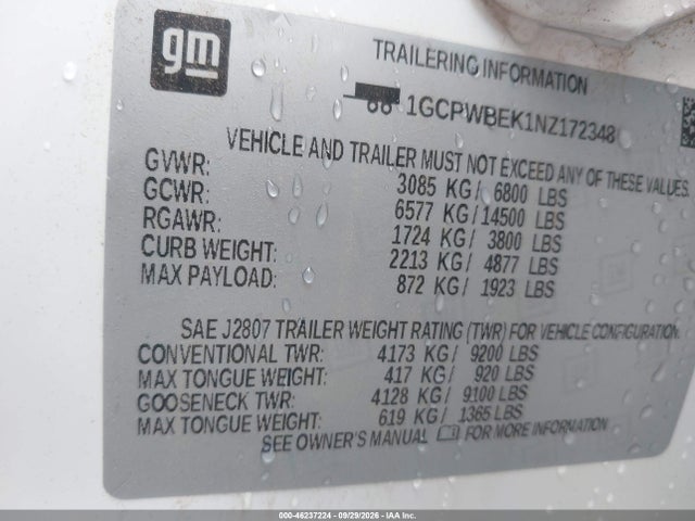 1GCPWBEK1NZ172348 Chevrolet Silverado 1500 Ltd 2wd Short Bed Custom