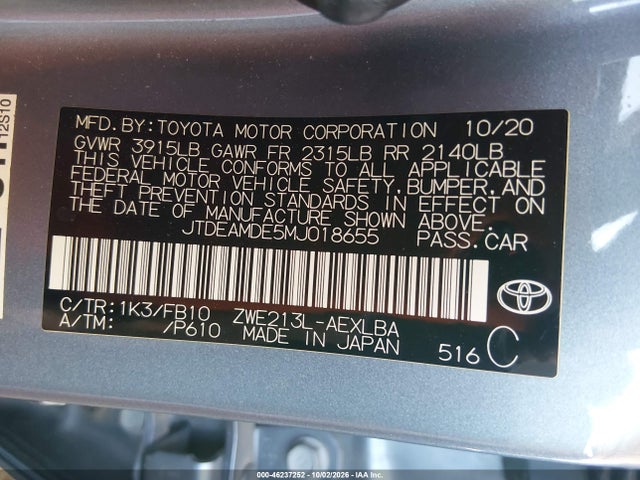Toyota Corolla Hybrid Le 2021 JTDEAMDE5MJ018655 Image 9