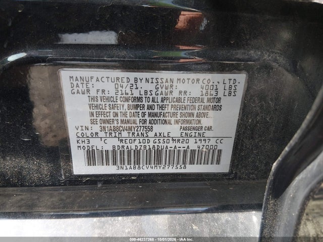 2021 Nissan Sentra Sv Xtronic Cvt მანქანა იყიდება აუქციონზე, vin: 3N1AB8CV4MY277558, აუქციონის ნომერი: 46237268