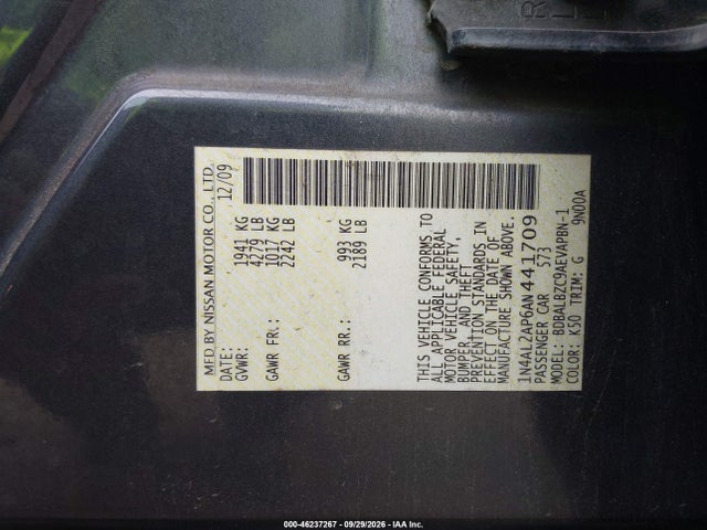 Продаж на аукціоні авто 2010 Nissan Altima 2.5 S, vin: 1N4AL2AP6AN441709, номер лоту: 46237267