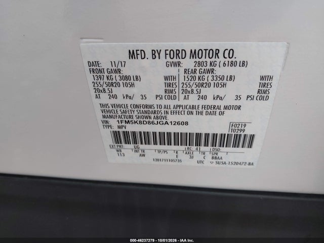 Aukcja sprzedaży 2018 Ford Explorer Xlt, vin: 1FM5K8D86JGA12608, numer aukcji: 46237279
