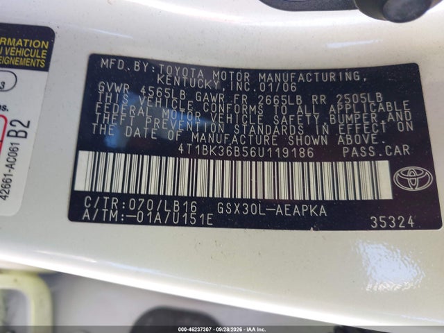 Продажа на аукционе авто 2006 Toyota Avalon Limited, vin: 4T1BK36B56U119186, номер лота: 46237307