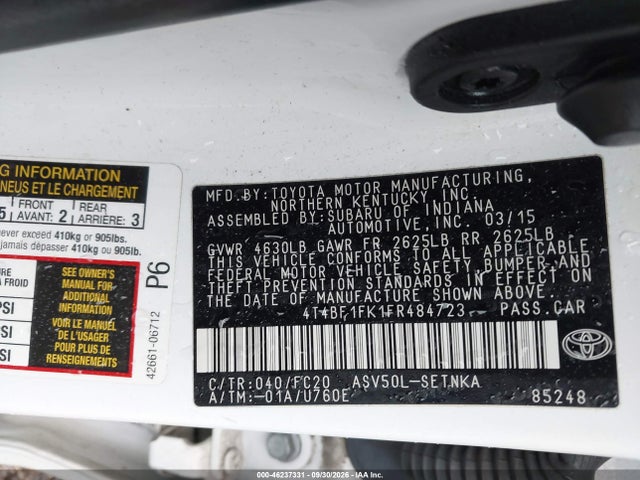 Продаж на аукціоні авто 2015 Toyota Camry Le, vin: 4T4BF1FK1FR484723, номер лоту: 46237331