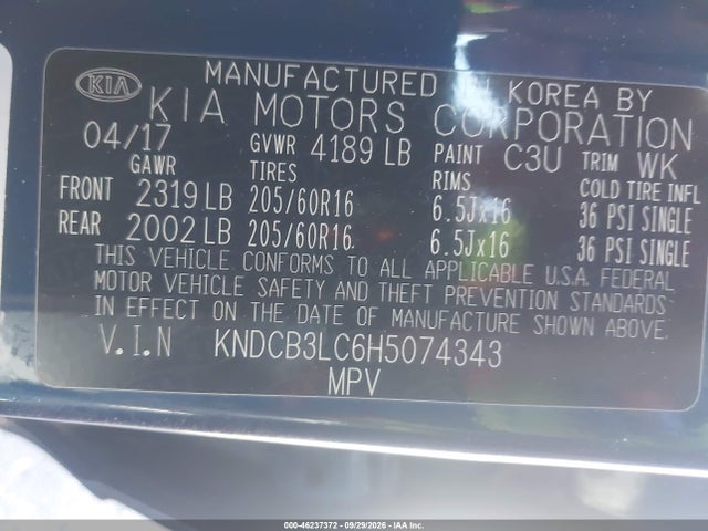 2017 Kia Niro Lx მანქანა იყიდება აუქციონზე, vin: KNDCB3LC6H5074343, აუქციონის ნომერი: 46237372