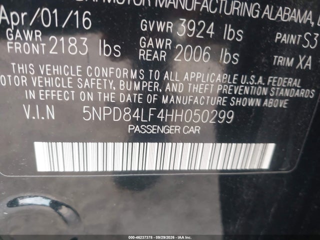 2017 Hyundai Elantra Se მანქანა იყიდება აუქციონზე, vin: 5NPD84LF4HH050299, აუქციონის ნომერი: 46237378
