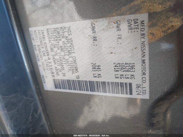 2024 Nissan Altima Sv Fwd მანქანა იყიდება აუქციონზე, vin: 1N4BL4DVXRN431688, აუქციონის ნომერი: 46237410