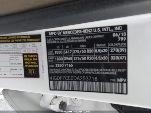 2013 Mercedes-benz Gl 450 4matic მანქანა იყიდება აუქციონზე, vin: 4JGDF7CE0DA253718, აუქციონის ნომერი: 46237414