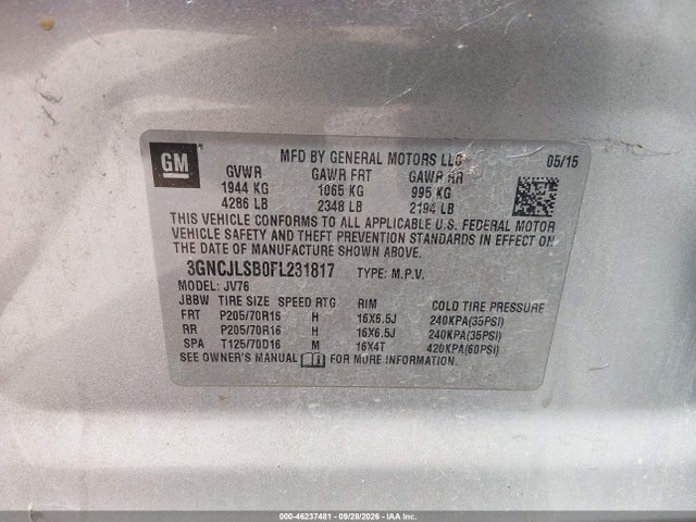 Chevrolet Trax Lt 2015 3GNCJLSB0FL231817 Image 9