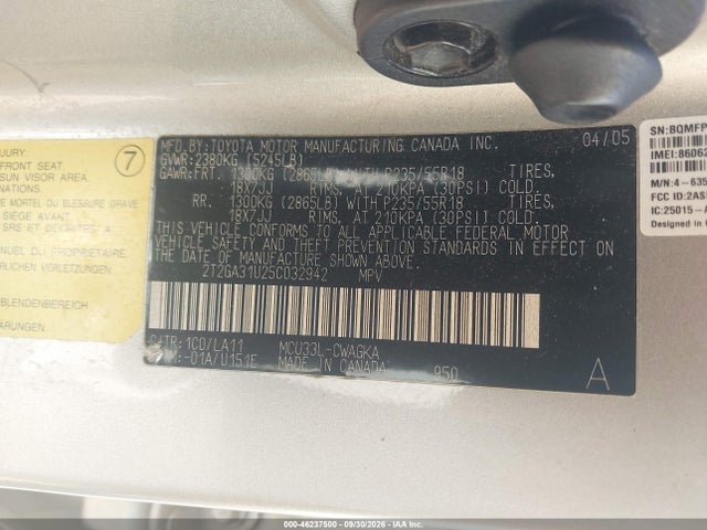 46237500 :رقم المزاد ، 2T2GA31U25C032942 vin ، 2005 Lexus Rx 330 مزاد بيع