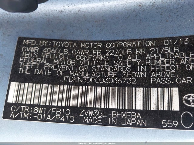 Продажа на аукционе авто 2013 Toyota Prius Plug-in, vin: JTDKN3DP0D3036732, номер лота: 46237547