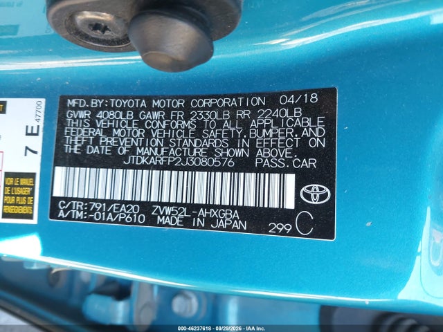 Продажа на аукционе авто 2018 Toyota Prius Prime Premium, vin: JTDKARFP2J3080576, номер лота: 46237618