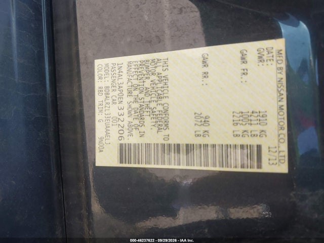 Aukcja sprzedaży 2014 Nissan Altima 2.5 S, vin: 1N4AL3AP0EN332206, numer aukcji: 46237622