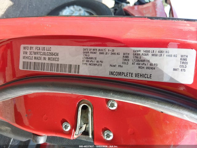Auction sale of the 2020 Ram 3500 Chassis Tradesman/slt/laramie/limited, vin: 3C7WRTCJOLG266434, lot number: 46237627