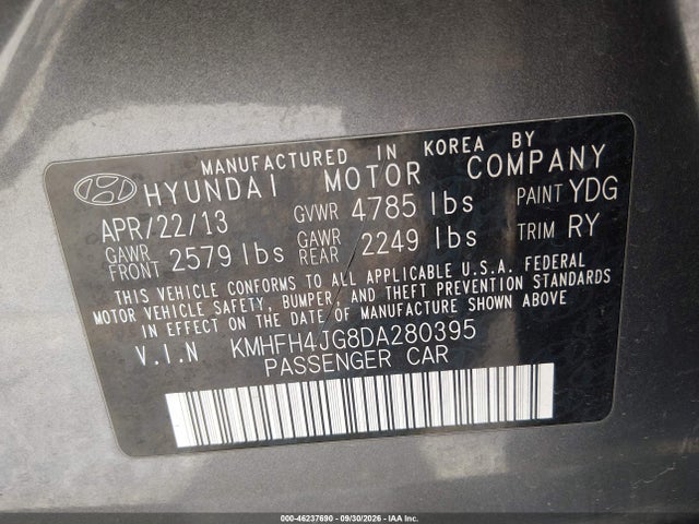 Продажа на аукционе авто 2013 Hyundai Azera, vin: KMHFH4JG8DA280395, номер лота: 46237690