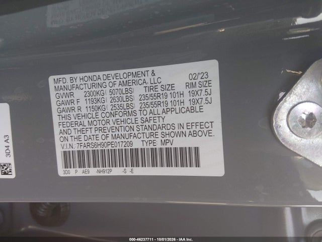 Auction sale of the 2023 Honda Cr-v Hybrid Sport Touring, vin: 7FARS6H90PE017209, lot number: 46237711