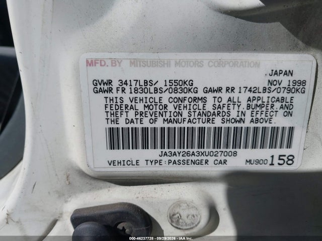 46237728 :رقم المزاد ، JA3AY26A3XU027008 vin ، 1999 Mitsubishi Mirage De مزاد بيع