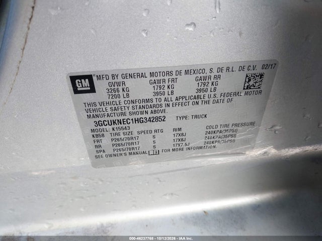 Продаж на аукціоні авто 2017 Chevrolet Silverado 1500 Ls, vin: 3GCUKNEC1HG342852, номер лоту: 46237768