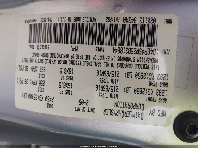 Продаж на аукціоні авто 2005 Dodge Caravan Sxt, vin: 1D4GP45R05B318644, номер лоту: 46237782
