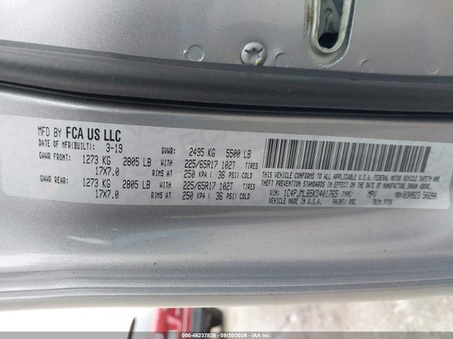 2019 Jeep Cherokee Latitude Plus 4x4 მანქანა იყიდება აუქციონზე, vin: 1C4PJMLB5KD401765, აუქციონის ნომერი: 46237836