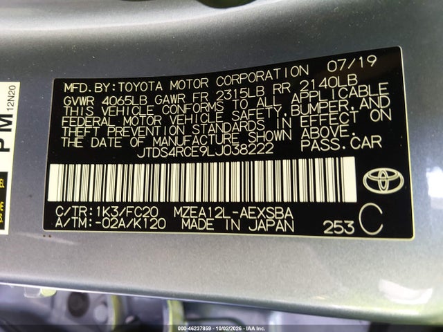 Продажа на аукционе авто 2020 Toyota Corolla Se, vin: JTDS4RCE9LJ038222, номер лота: 46237859