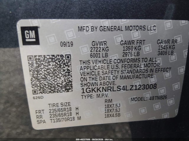 1GKKNRLS4LZ123008 GMC Acadia Fwd Sle