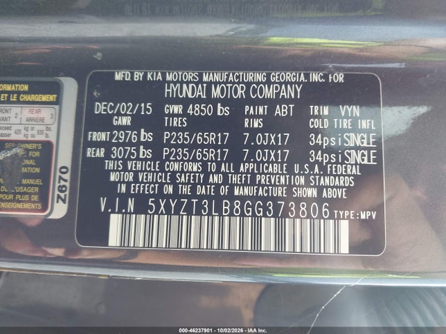 Aukcja sprzedaży 2016 Hyundai Santa Fe Sport 2.4l, vin: 5XYZT3LB8GG373806, numer aukcji: 46237901