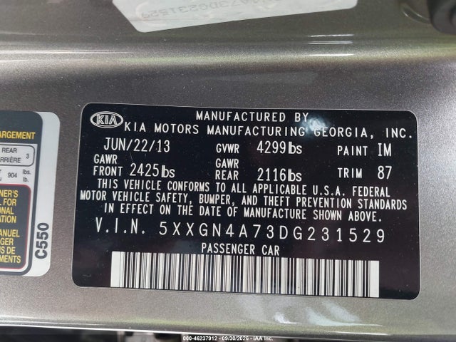 Продаж на аукціоні авто 2013 Kia Optima Ex, vin: 5XXGN4A73DG231529, номер лоту: 46237912