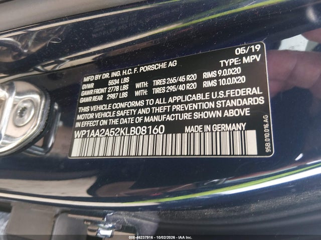 Продаж на аукціоні авто 2019 Porsche Macan, vin: WP1AA2A52KLB08160, номер лоту: 46237916