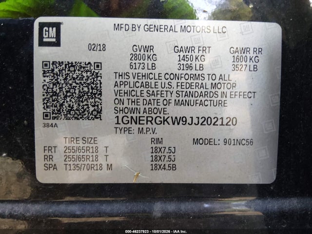 Auction sale of the 2018 Chevrolet Traverse 1lt, vin: 1GNERGKW9JJ202120, lot number: 46237923