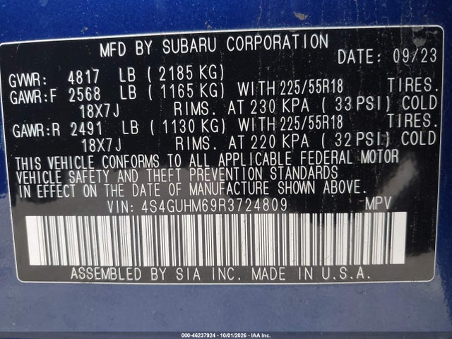 Продаж на аукціоні авто 2024 Subaru Crosstrek Limited, vin: 4S4GUHM69R3724809, номер лоту: 46237924