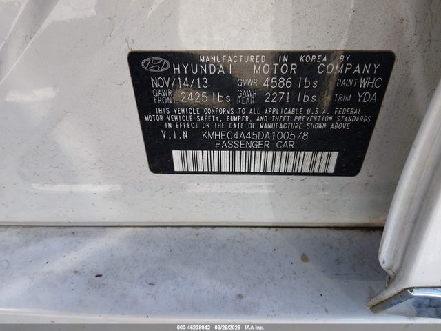 Aukcja sprzedaży 2013 Hyundai Sonata Hybrid Limited, vin: KMHEC4A45DA100578, numer aukcji: 46238042