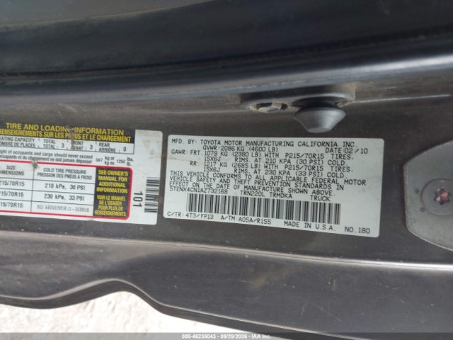 46238043 :رقم المزاد ، 5TENX4CN1AZ732168 vin ، 2010 Toyota Tacoma مزاد بيع