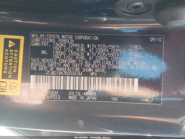46238067 :رقم المزاد ، JTJBC1BA7B2034744 vin ، 2011 Lexus Rx 450h مزاد بيع