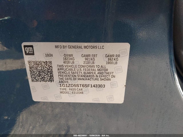 46238081 :رقم المزاد ، 1G1ZD5ST6SF143303 vin ، 2025 Chevrolet Malibu Fwd 1lt مزاد بيع