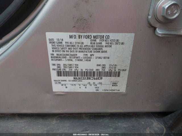 Продажа на аукционе авто 2019 Ford Ecosport Ses, vin: MAJ6S3JL8KC266839, номер лота: 46238083