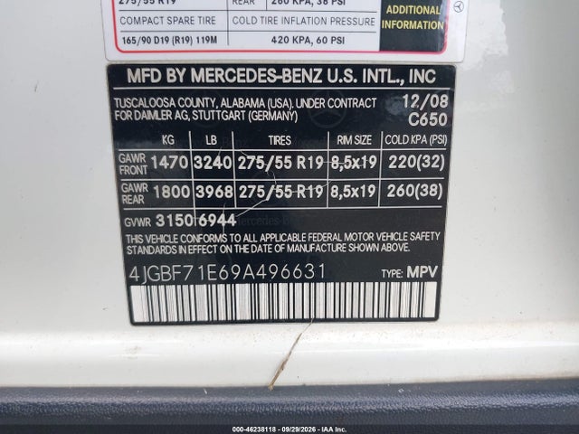 Продажа на аукционе авто 2009 Mercedes-benz Gl-class 4.6l, vin: 4JGBF71E69A496631, номер лота: 46238118