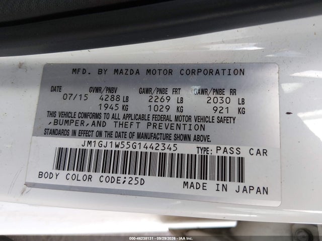 JM1GJ1W55G1442345 Mazda Mazda6 I Grand Touring