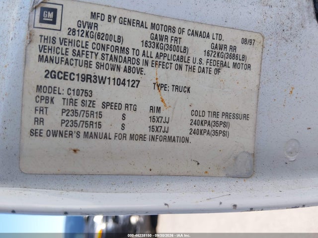 Auction sale of the 1998 Chevrolet C1500 Fleetside, vin: 2GCEC19R3W1104127, lot number: 46238150