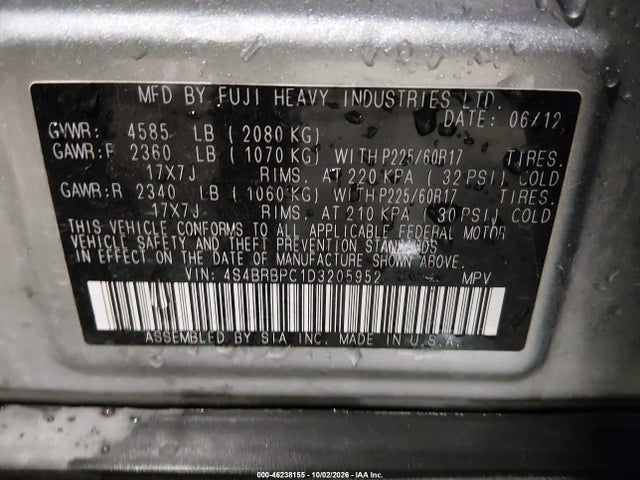 Продаж на аукціоні авто 2013 Subaru Outback 2.5i Limited, vin: 4S4BRBPC1D3205952, номер лоту: 46238155