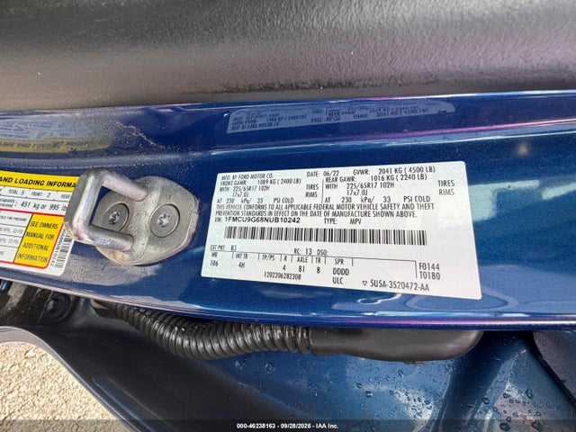 Продажа на аукционе авто 2022 Ford Escape Se, vin: 1FMCU9G68NUB10242, номер лота: 46238163