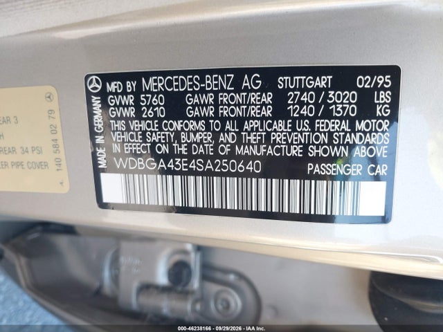 Продаж на аукціоні авто 1995 Mercedes-benz S 420, vin: WDBGA43E4SA250640, номер лоту: 46238166