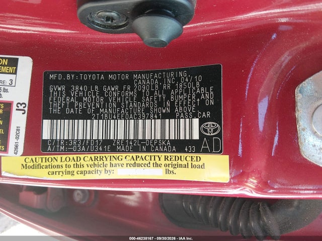Aukcja sprzedaży 2010 Toyota Corolla S, vin: 2T1BU4EE0AC397841, numer aukcji: 46238167